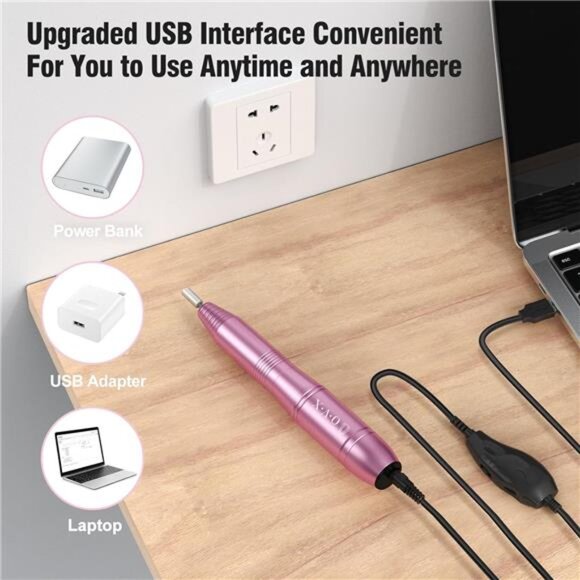 Portable Electric Nail Drill Machine, Professional 20000 RPM USB Manicure Drills - Picture 6 of 7